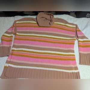 Aerie Chenille Striped Oversized Turtleneck Sweater Medium Cozy